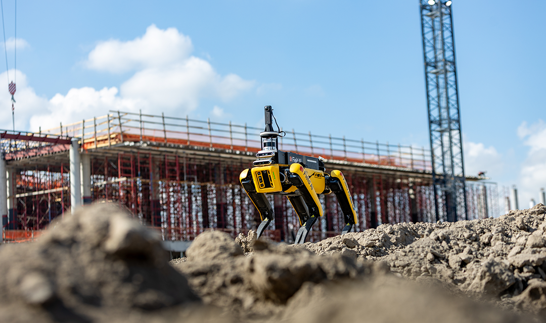Legged robot walking through mud