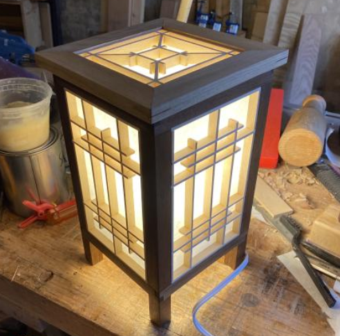 Kumiko lamp in basswood and walnut